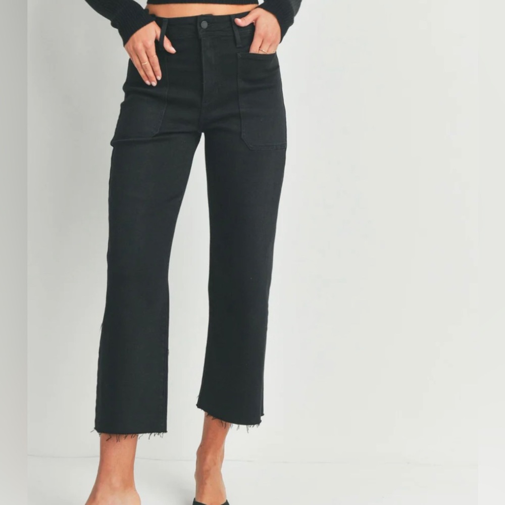Just Black Cropped Wide-Leg Black Pants